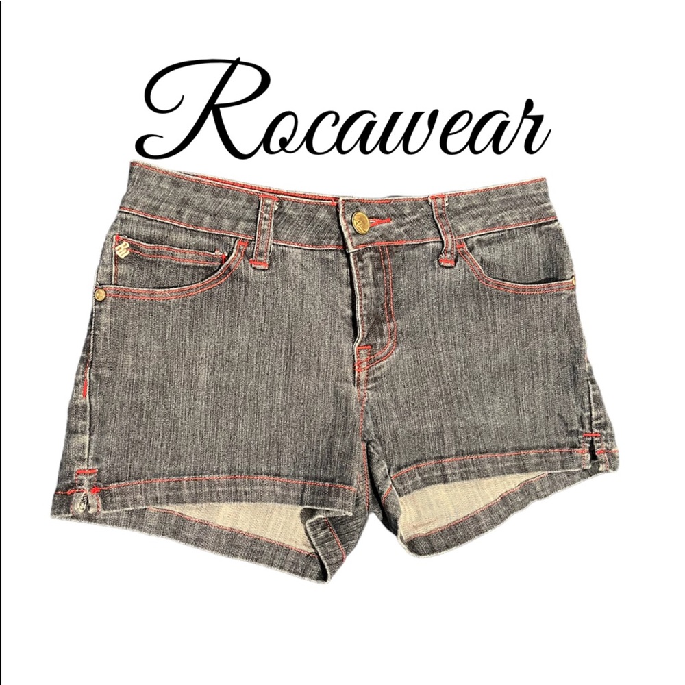Rocawear Y2K Denim Shorts Embroidered With Red Thread